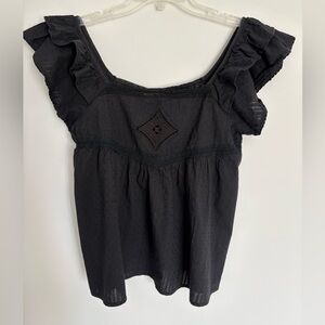 Andy & Lucy Womens Medium Top Black Babydoll Ruffle Sleeves Gathered EUC